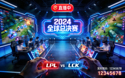 电竞赛事直播界面 - 英雄联盟全球总决赛舞台，选手激烈对战